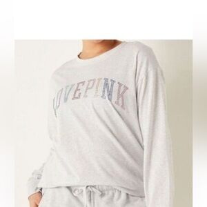 EUC💗PINK VS Ltd EDITION BLING
Rhinestone LOGO LongSleeve T-shirt LT Gray Sz-L!